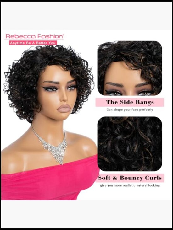Short Curly Bob Wig Side Part Non Lace Glueless Human Hair Wig 130 Density main image 6